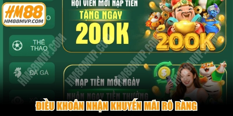 Điều khoản nhận khuyến mãi rõ ràng, áp dụng công khai